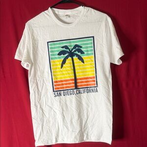 White Graphic T-Shirt with Palm Tree Design